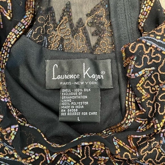 Laurence Kazar Beaded Sequin Black Brown Iridescent Silk Blouse Large Vintage - Picture 5 of 8